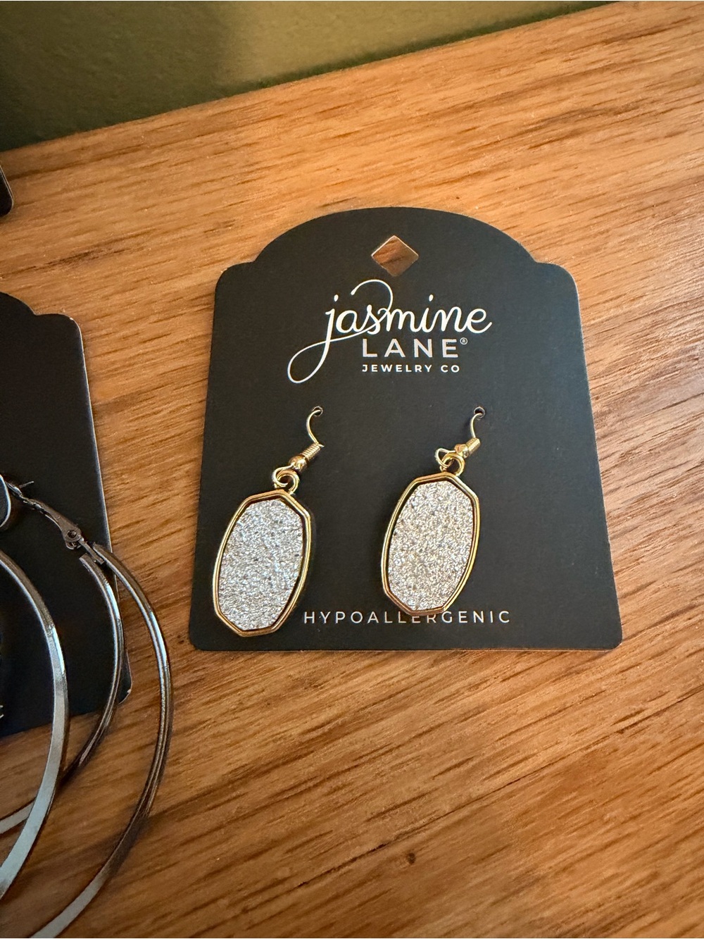Jasmine Gold Frame Silver Druzy Drop Earrings